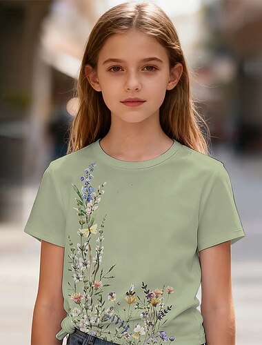  Mädchen 3D Blumen Grafik T-Shirt Kurzarm 3D-Druck Sommer Frühling Sport Mode Streetwear Kinder 5-12 Jahre Rundhalsausschnitt Lässig Täglich Outdoor Normale Passform
