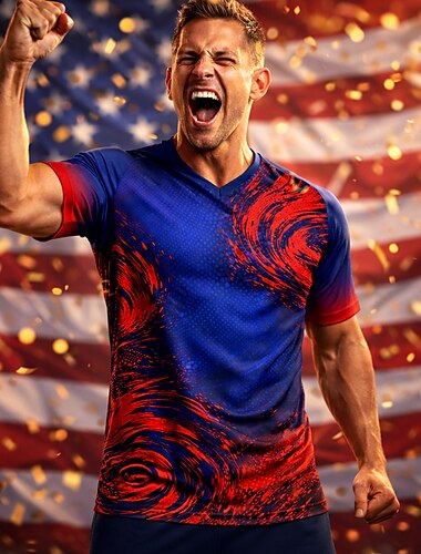  Unisex Farbverlauf Fußball-Sommer Global Match Laufoberteil Laufshirt Sommer Kurzarm UPF 50 Schnelltrocknend Atmungsaktiv Fitnessstudio Laufen Track Fitness Rot blau Sportbekleidung Sportkleidung