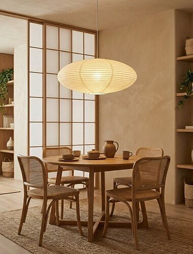  Oval wabi sabi papirpendellampe i japansk stil, minimalistisk hengende taklampe, moderne papirlyktlysekrone til spisestue, soverom, stue