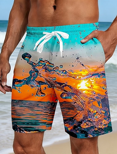  Herren Meerwasser Meereswellen Badehosen Badeanzüge Badeshorts Boardshorts Mittlere Taille Hawaiianisch Strandurlaub Seitentaschen Netzfutter Elastischer Kordelzug in der Taille Designer Bekleidung