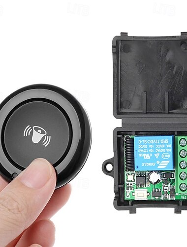  Bezprzewodowy przełącznik zdalnego sterowania 12 V DC, moduł odbiornika przekaźnika RF 433 MHz z nadajnikiem przycisku dzwonka, 1-kanałowy 10 A bezprzewodowy przełącznik do automatyki domowej, dzwonek