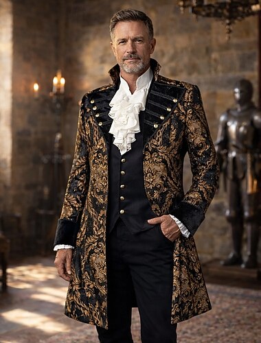  Gothique Victorienne Médiéval Asymétrique Manteau Manches longues Pirate Jacquard Déguisement Unisexe Halloween Carnaval Mascarade Foire de la Renaissance LARP Adultes Manteau Toutes saisons