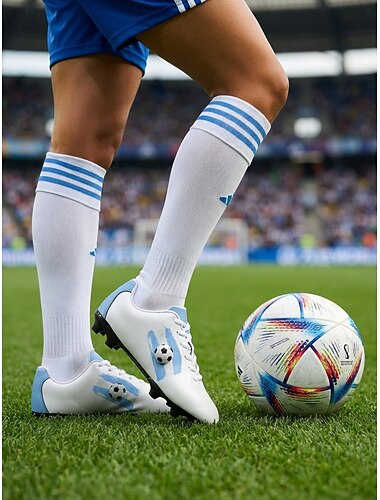  Scarpe da calcio da donna Argentina bianche e blu, sneakers stringate con stampa calcistica, calzature da esterno stile tifoso per allenamento, partite, sport &abbigliamento casual