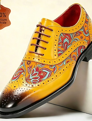  Heren Oxford-schoenen met paisleyprint en vetersluiting, gepolijste neus, een opvallend statement voor modebewuste mannen, geschikt voor bruiloften, banketten, gala's en feesten.