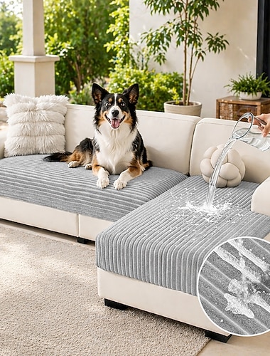  100 % vattentäta sofföverdrag för sektionssoffor, halkfritt sofföverdrag för hundar, 2 st. sofföverdrag för husdjur, L-formad, tvättbart mjukt sofföverdrag