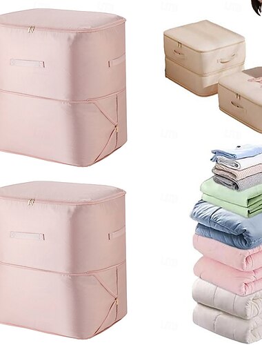  2 stuks ultra ruimtebesparende zelfopvouwende organizers, opbergtassen met ritssluiting en grote capaciteit, gemaakt van dikke satijnen stof, stevige tassen voor dekbedden, dekens en beddengoed.