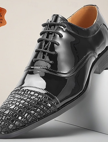  Herresko i premium ekte skinn, svarte krokodillepregede oxfordsko i lakkskinn med snøring, formelle dresssko for forretningsmenn, bryllup, kontor, banketter og klassisk herreklær