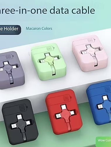  2er-Pack 3-in-1-Ladekabel mit Einzugsmechanismus und Handyhalterung, Multi-USB-Ladekabel für iPhone, USB Typ C, Micro-USB, tragbares, verwicklungsfreies Reise-Ladekabel in Macaron-Farben für Android,