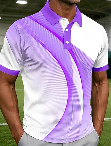  Per uomo Geometrico Linea Polo Manica Corta Magliette polo Camicie con Colletto Casual Athleisure Abbigliamento quotidiano Stampa 3D Bottoni Primavera & Estate Blu Viola Grigio