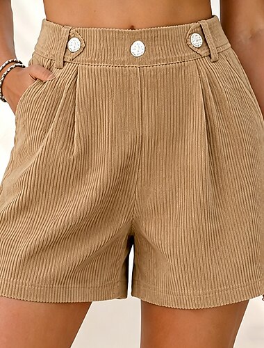  女性用 ショーツ カジュアルショーツ コーデュロイショーツ バギーショーツ 旅行度假风 ファッション カジュアル 普段着 ショート ハイウエスト 純色 平織り ポケット 弾性ウエストバンド 履き心地よい ソフト 高通気性 伸縮性なし 日常 アウトドア ストリートウェア カーキ色 夏 春 秋 レギュラー