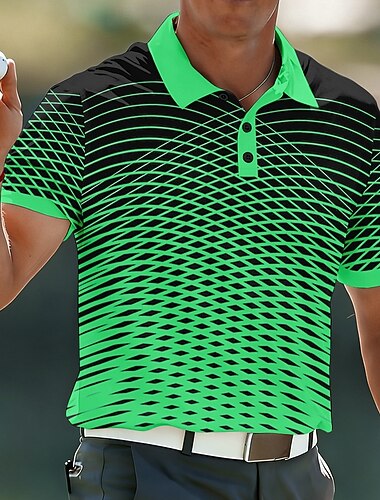  Voor heren 3D Print Meetkundig Sport Poloshirts Korte mouw Poloshirt Overhemden met kraag Casual Sportkleding Knop Ademend gaas Lente zomer blauw Paars Groen