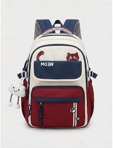  Tween Meisjes Kleurblok Kat Rugzak Schattige Japanse Stijl School Boekentas voor Middelbare School Studenten met Grote Capaciteit en Multi-Pocket Opslag