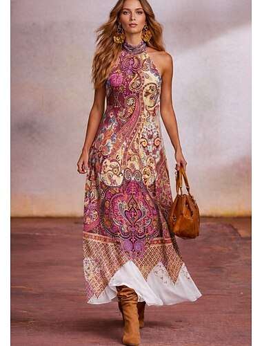  Damen Midikleid Sommerkleid A Linie Kleid Halterkleid Rückenfreies Kleid Urlaub Party Geburtstag Outdoor Strand Abendgesellschaft Normale Passform Ombre Grafik Leopard Ärmellos Neckholder Rosa Sommer