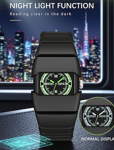 Futuristische Herren-Sportuhr mit leuchtendem Zifferblatt, taktische rechteckige Quarz-Armbanduhr mit integriertem Silikonarmband, Nachtlichtfunktion, cooles Modegeschenk für Männer und Jungen