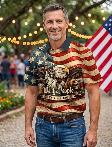  250-årsjubileum i USA Bluse / Skjorte Geometrisk Retro / vintage 1970erne til Herre Voksne Andre utskrifter for Uavhengighetsdag 4. juli Fest