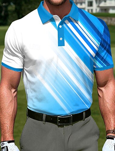  Voor heren Meetkundig Golf Sport Poloshirts Korte mouw Poloshirt Overhemden met kraag Casual Sportkleding 3D-afdrukken Knop Lente zomer blauw Meerblauw Rood