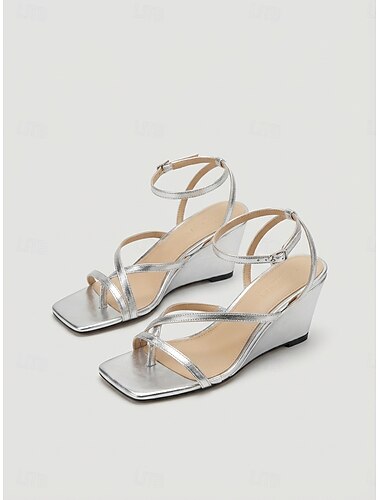  Damessandalen met zilveren sleehak en enkelbandje – vakantie &resort avondschoenen