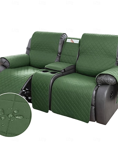  100 % wasserdichter Sofabezug für Relaxsessel und Zweisitzer-Sofas, fleckenabweisend, mit Mittelkonsole, rutschfest, gesteppt, für 2-Sitzer-Relaxsessel, Heimmöbel