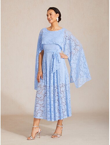  Női Maxiruha A vonalú ruha Elegáns Csapott Esküvői vendég Randi Zsúr Csipke Normál Tömör szín Ujjatlan Terített nyak Égszínkék