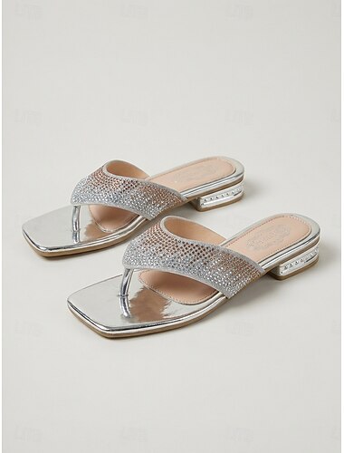  Roze platte sandalen met strasssteentjes voor dames, instapsandalen met open neus voor een avondje uit in een resort of op vakantie. &zomerfeest gelegenheden