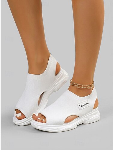  Sandali piatti da donna in maglia – scarpe da passeggio leggere e comode, sandali estivi traspiranti a punta aperta per viaggi, passeggiate in giardino, vacanze &abbigliamento quotidiano