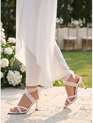  Witte sandalen met bandjes en hoge hakken voor dames - elegante gastenschoenen voor tuinbruiloften