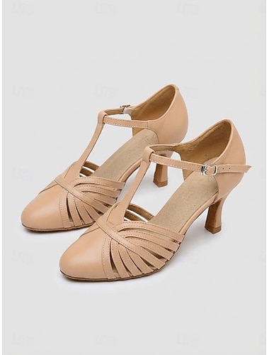  Dámské taneční podpatky s uzavřenou špičkou, tělové, s páskem do T, vhodné na valčík, foxtrot a tango &výkon