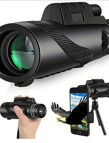  Télescope monoculaire haute puissance 12x50 avec adaptateur pour smartphone et trépied, monoculaire étanche à lentille FMC et prisme BAK4 pour adultes, idéal pour l'observation des oiseaux, la chasse,