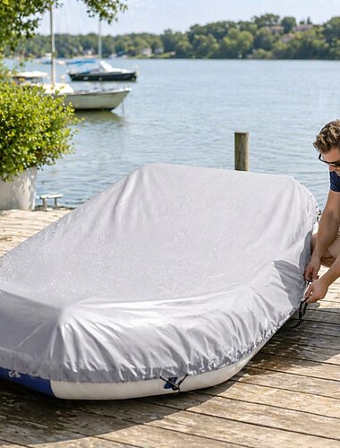  Kajak gummibåtsskydd vattentätt UV-solskydd dammskydd uppblåsbar båtjolleskydd förvaring passar 12-17 fot båtskydd svart s längd 380 cm