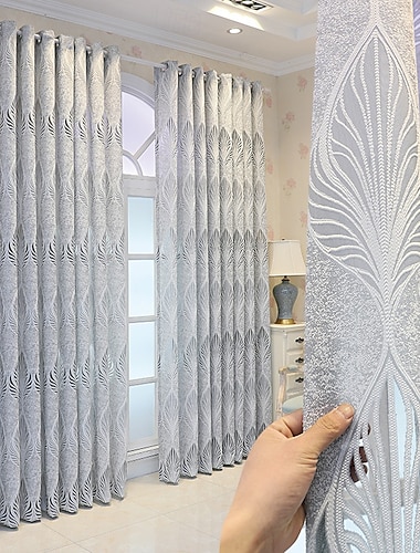  Lichtdurchlässige, transparente Gardinen mit grauem Blattmuster, Sichtschutz für Fenster, moderne, halbtransparente Gardinenpaneele für Wohnzimmer, Schlafzimmer, Balkon, Tür und Fenster