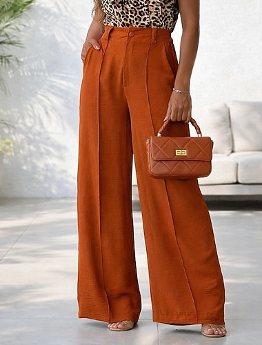  Dames Broek Pakken Zomerbroek Vakantie Modieus Casual / Dagelijks Volledige lengte Medium Taille Effen Kleur Effen Breed Been Comfort Zacht Ademend Inelastisch Dagelijks Streetwear Werk Zwart Fuschia