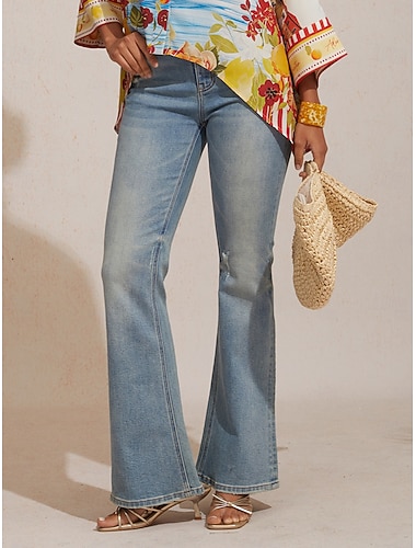  Dame Unisex Jeans Full lengde Bomull Denimstoff Elastisk Elegant Fritid Blå Sommer Alle årstider S M L