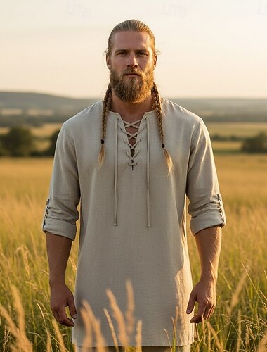  Mittelalterlich Renaissance Hemd Tunika langarm Pirat Wikinger Kostüm Herren Vikinger Seeräuber Halloween Karneval Leistung LARP Renaissance-Messe Erwachsene Hemd