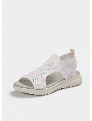  Sandalias deportivas de punto transpirables para mujer: zapatos ligeros de malla con punta abierta para caminar, senderismo de verano, playa y fitness al aire libre.