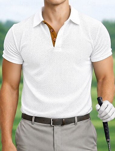  Voor heren Ice Silk seersucker polo Met Textuur Casual Vakantie Strijkijzer Korte mouw Modieus Basic Kleurenblok Knop Koeling Lente zomer Wit Bruin Groen Grijs Ice Silk seersucker polo