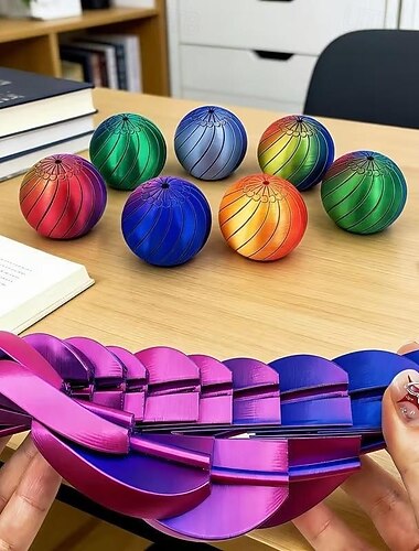  Balle extensible imprimée en 3D, couleur dégradée (1 pièce), flexible et torsadable, couleurs mélangées, non toxique, améliore la coordination œil-main, idéale pour la détente au bureau et les