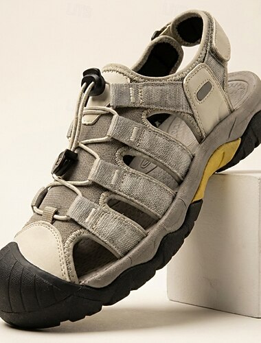  Pánské béžové uzavřené outdoorové sandály s prodyšnou a nastavitelnou špičkou, lehké a pohodlné turistické sandály na cestování, dovolenou u pláže, outdoorové aktivity a letní dobrodružství