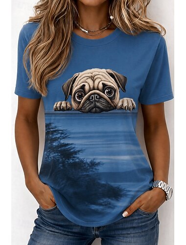  Dames T-shirt Afdrukken Grafisch dier Kat Vintage Stijlvol Klassiek Korte mouw Strakke ronde hals Ronde hals Normale tops Casual Dagelijks Weekend blauw Licht Bruin Oranje Zomer Lente Herfst Winter