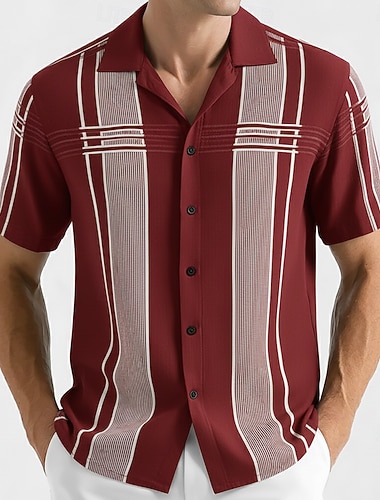  Per uomo Geometrico A righe Camicia Camicia da Bowling Camicia con collo camp Manica Corta Moda Casual Abbigliamento casual alla moda Vacanza Estate Primavera Colletto cubano Stampa 3D Camicie con