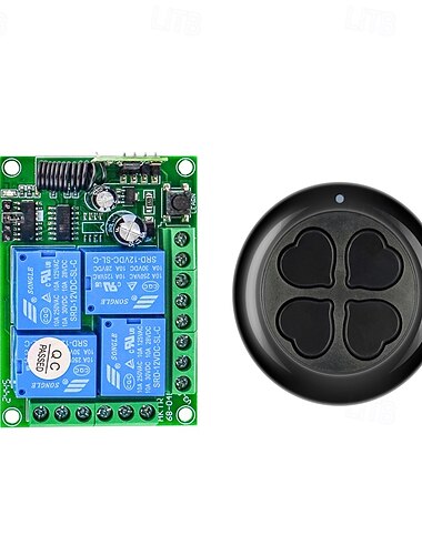  Interruttore di controllo remoto RF wireless a 4 canali da 12 V, ricevitore a 433 MHz &Modulo relè trasmettitore a 4 pulsanti per porte da garage universali, cancelli, illuminazione, progetti
