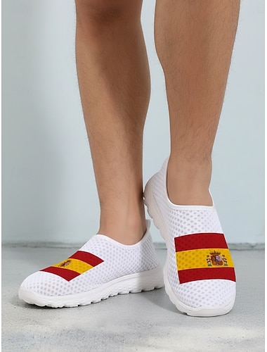  Heren slip-on sneakers met Spaanse vlag – lichtgewicht, ademende casual schoenen voor voetbalfans, dagelijks gebruik en stadionkleding.