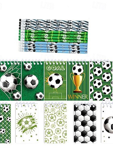  22-delige voetbalschrijfset, inclusief 10 mini-notitieboekjes &12 potloden voor kinderen, sportthema-verjaardagsfeestartikelen, vulling voor voetbalgoodiebags, schoolbeloningen, klasprijzen voor