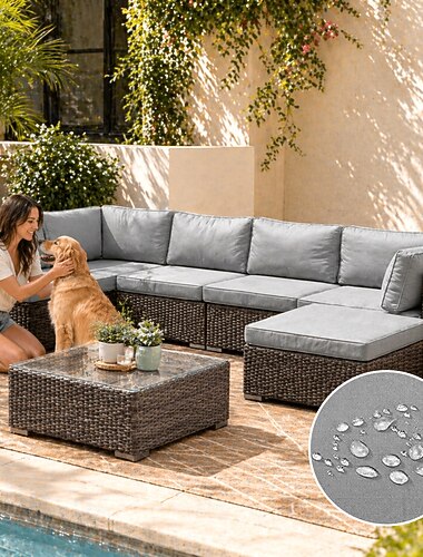  防水パティオストレッチソファカバー8点セット（屋外用クッションカバー交換用、背もたれ4枚とクッション4枚を含む）、ソファシートカバー、家具プロテクター