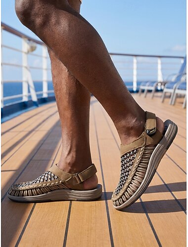  Geweven slingback sandalen voor heren, ademend, opengewerkt, comfortabel, casual schoeisel, lichtgewicht zomerschoenen voor mannen, eilandcruises, strandwandelingen, vakantiereizen en ontspannen strandvakanties.