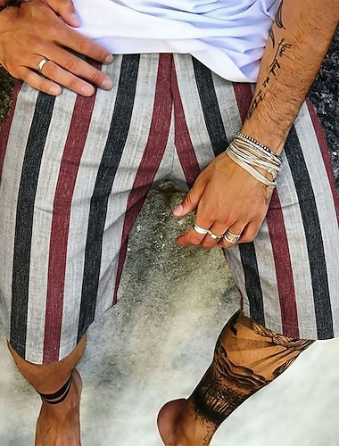  Miesten Boheemi Raidoitettu Geometrinen printti Hiki shortsit Rantahousut Terry Shortsit Keskivyötärö Retro / vintage Päivittäin Katuvaatteet Pyhäpäivä Kurenauha Joustava vyötärö 3D-tulostus