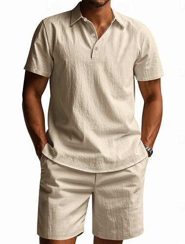  Per uomo Camicia di lino Due pezzi Camicia popover E Shorts Shorts di Lino Shorts da Spiaggia Impostare Semplice Quotidiano All'aperto Vacanza Collo ripiegato Manica Corta Estate Moda Casual
