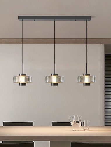  מנורת תליון עגולה מינימליסטית, מנורת תלייה לד ניתנת לעמעום 1/3 נורות לעיצוב הבית זכוכית מתכת, גימור שחור, גובה מתכוונן 110-240v