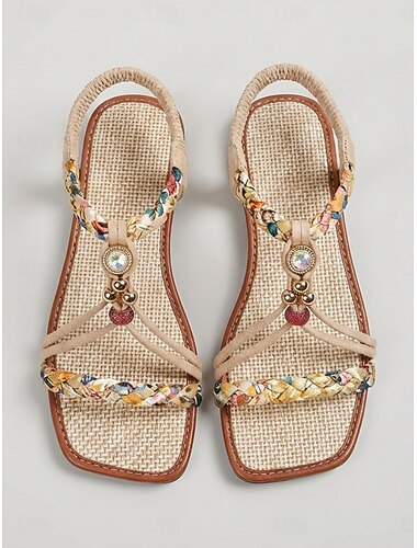  Sandales plates bohèmes tressées pour femmes – sandales de plage à bride en T tressée, idéales pour les séjours insulaires et les vacances d'été