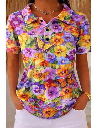  Dam Våffelskjorta Casual skjorta Summer Tops Blommig Grafisk Geometrisk Vintage Stylish Ärmlös Vanliga toppar Ledigt Dagligen Utomhus Vit och blå Regnbåge Sommar Vår Höst