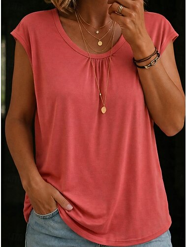 Naisten Boho T-paita Tavallinen Tyylikäs Klassinen Hihaton Hihaton Tiukka pyöreä kaula-aukko Tavalliset topit Kausaliteetti Vaalean vihreä Punastuvan vaaleanpunainen Oranssi Kesä Kevät